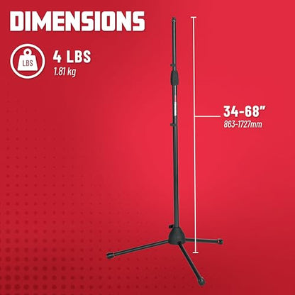 Gator Frameworks Standard Tripod Microphone Stand with Adjustable Height and Both 3/8" and 5/8" Adapters (GFW-MIC-2000)