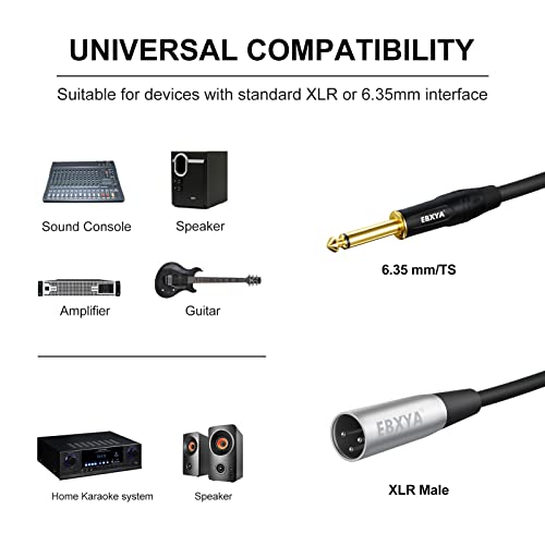 EBXYA 1/4'' TS Mono Guitar to XLR Male Unbalanced Cable 3 Ft, 6.35 Jack to XLR Cable, 2 Packs | 6.35 Jack to XLR Cable, 2 Packs - color: 2 Packs of TS to XLR Male 3 FT