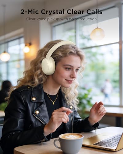 TALIX H30 Hybrid Active Noise Cancelling Headphones, 110H Playtime Hi-Res Audio Bluetooth 6.0 Wireless Over Ear ANC Headphones for Commute/Travel (Off-White) - color: Off-white
