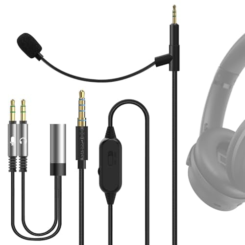 GEEKRIA Boom Mic Headphones Cable Compatible with Bose QC Ultra/SE/45, 700, 2.5mm Jack Nylon Braided Replacement Cord with Boom Microphone for Gaming & Meeting (5.6ft)