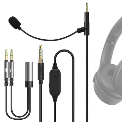 GEEKRIA Boom Mic Headphones Cable Compatible with Bose QC Ultra/SE/45, 700, 2.5mm Jack Nylon Braided Replacement Cord with Boom Microphone for Gaming & Meeting (5.6ft)