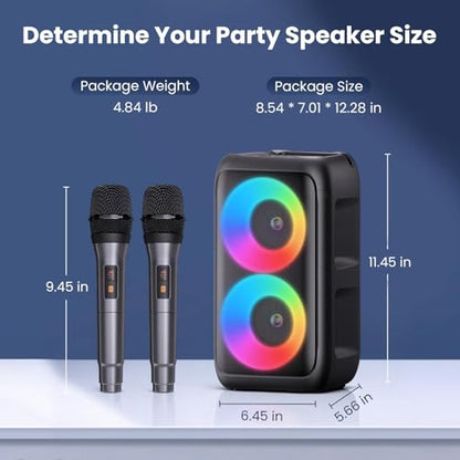 Bluetooth Speaker with 2 Wireless Microphones - Big Party Speaker for Adults Kids Karaoke with Lights - Portable Rechargeable Floorstanding Speakers Support TWS/AUX/USB/TF Card for Home Party Gift - size: 2 Mics