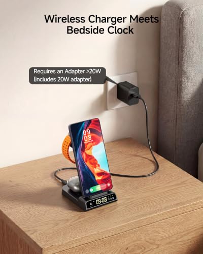 3 in 1 Wireless Charger for Samsung Galaxy S26 Ultra, Galaxy Watch 8, Buds | Dimmable LED clock, Dual-angle charging stand, Case-friendly, Compact & space-saving, Multi-protection, Charging indicator - color: Black