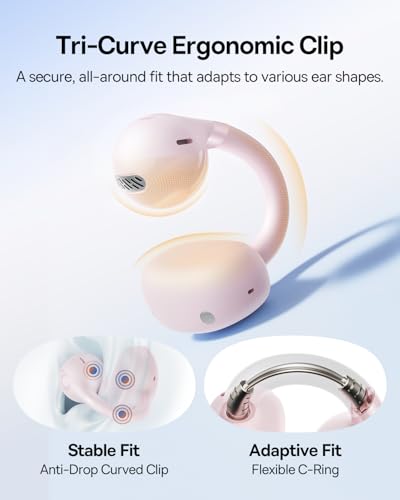 Baseus Bass BC1 Open Ear Earbuds Clip-On Headphones, Open-Ring Comfort with Tri-Curve Snug Clip, Powerful Sound with SuperBass, 4-Mic Clear Calls, IP55 Waterproof, 38H Playtime - color: Pink