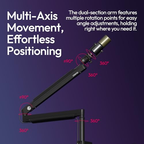 ULANZI ZJ05 Premium High-Low Profile 2-in-1 Design Microphone Boom Arm with Ballhead Cold Shoe Fully Adjustable, with Cable Management Channels, Desk Clamp for Podcast Streaming Gaming Studio