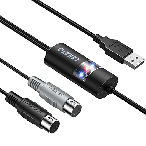 LEKATO USB MIDI Cable, MIDI USB Interface with Input & Output Connecting Piano Keyboard/Synthesizer for Editing & Recording Professional MIDI Cable Adapter with Windows/Mac for Studio -6.5Ft