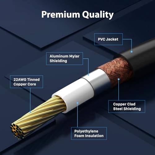 FosPower Subwoofer Cable (35ft FT) RCA to RCA Audio Stereo Cable, Male to Male - Dual Shielded Cord | 24K Gold Plated Connector | Corrosion Resistant | Clean Sounding Signal - size: 35 Feet