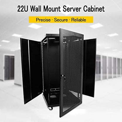22U Wall Mount Network Server Cabinet Rack Enclosure Ventilated Door Lock 600mm Deep (22U)