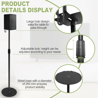 29.5-55.9" Speaker Stands Pair for Surround Sound, 17lbs Capacity | Black Alloy Steel Bookshelf Tall Speaker Stands Compatible with Bose Sony JBL Samsung Polk Yamaha,Cable Management