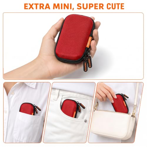 Mini Small Hard Shell Earbud Case, Red Rectangle Carrying Zipper IEMs Pouch | for Apple Airpods, Earpods, Samsung Galaxy Buds, Wired Wireless Earbuds, Earplugs, In Ear Monitor, USB Cable, Flash Drive - color: Red