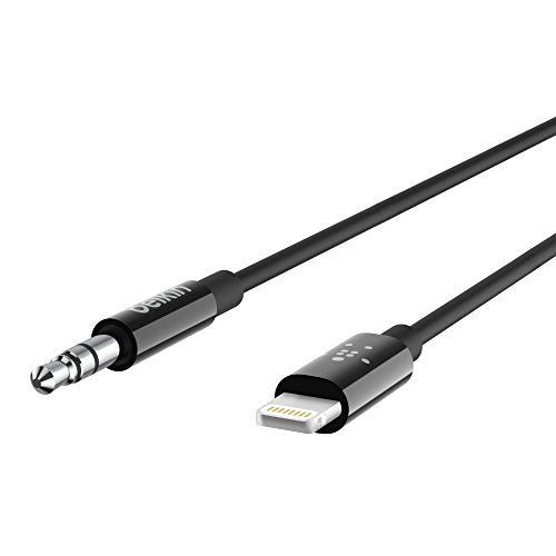Belkin Lightning to 3.5mm Audio Cable, 6ft, Black | Connects iPhone to wired headphones, speakers, or car stereo, MFi certified, aux input, travel-friendly - color: Black, size: 6'