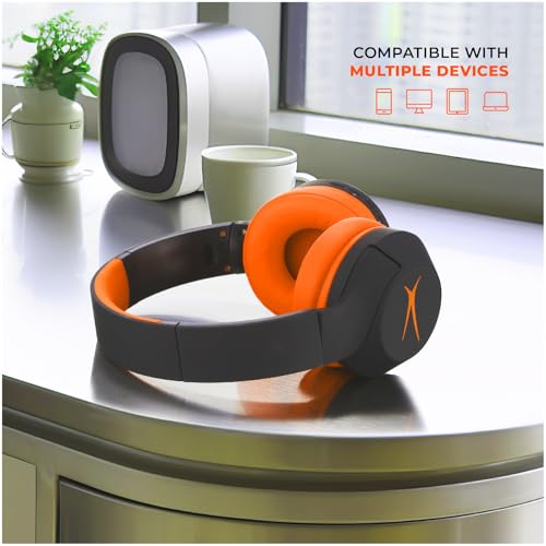 Altec Lansing Kid Safe Noise Cancelling Wireless Headphones 15H Battery, 85dB Volume Limit, Foldable Design Powerful Sound, Active Noise Cancellation Perfect for Kids Ages 7+ - color: Black/Orange