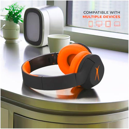 Altec Lansing Kid Safe Noise Cancelling Wireless Headphones 15H Battery, 85dB Volume Limit, Foldable Design Powerful Sound, Active Noise Cancellation Perfect for Kids Ages 7+ - color: Black/Orange