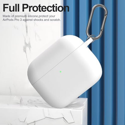 for AirPods Pro 3 Case Cover, Protective Soft Silicone with Keychain Cleaning Pen for Women Men for Apple AirPods Pro 3rd Generation Case(2025), Front LED Visible, White - color: C-White