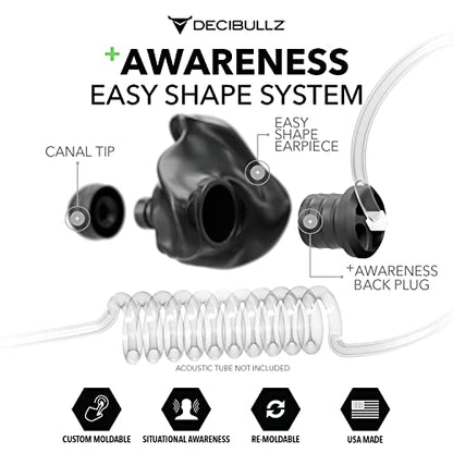 Decibullz Custom Moulded Security Two-Way Radio Surveillance Earpiece Set, Thermo-Fit Designed for Clear Acoustic Tube Radios | Model: +Awareness - style: Awareness Earpieces