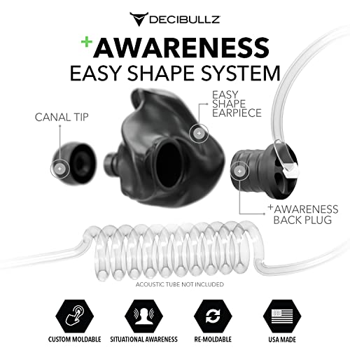 Decibullz Custom Moulded Security Two-Way Radio Surveillance Earpiece Set, Thermo-Fit Designed for Clear Acoustic Tube Radios | Model: +Awareness - style: Awareness Earpieces