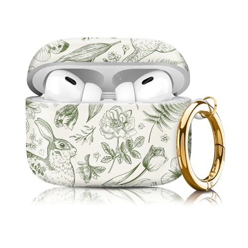 Compatible with Airpod pro 2nd/1st Generation Case Cover with Gold Round Keychain Cute Pattern Hard & Anti Slip Cover for Men Women & Girls（Rabbit Butterfly） - color: Rabbit butterfly