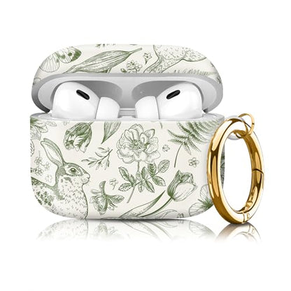 Compatible with Airpod pro 2nd/1st Generation Case Cover with Gold Round Keychain Cute Pattern Hard & Anti Slip Cover for Men Women & Girls（Rabbit Butterfly） - color: Rabbit butterfly