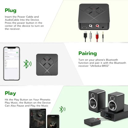2026 Bluetooth 6.0 Receiver for Home Stereo with 3.5mm/RCA, Bluetooth Adapter for Stereo Receiver, Amplifier, Speaker, HiFi - color: Black