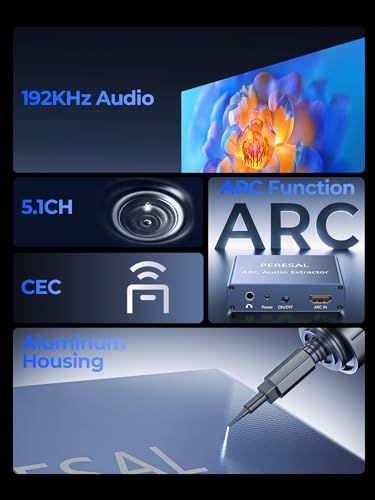 192KHz HDMI ARC Audio Extractor with Optical Cable ARC Converter HDMI ARC to Optical TOSLINK SPDIF Coaxial, RCA+3.5mm Jack L/R Stereo, Audio Splitter for HDTV to Soundbar Amplifier Speakers headphones