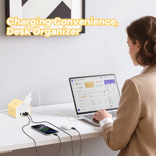 Power Strip with Night Light, 20W USB C Desk Charging Station, Yolk-Yellow | 4 Outlets 3 USB Ports, Overload Protection, Desk Nightstand Couch Makeup, Electronic Accessories - color: Yolk-Yellow