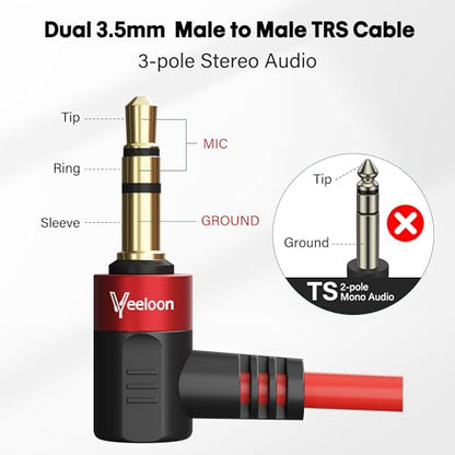 Coiled Retractable 3.5mm Aux TRS Microphone Audio Patch Cable 20 Inch 2 Pack, 90 Degree Angled Jack Stereo Live Streaming Cord for Rode Wireless Go 2/DJI Mic 2/Nikon & Other DSLR Cameras - style: 3.5mm Dual TRS Cable