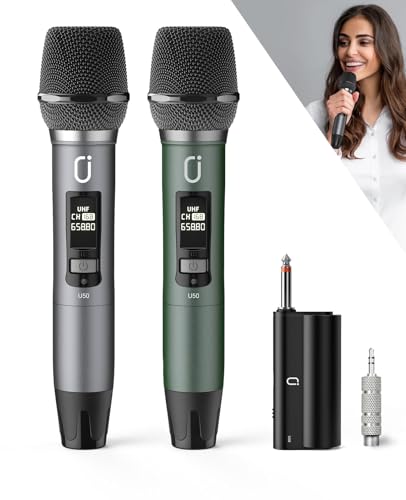 Wireless Microphones, Professional UHF Dual Microphones for Karaoke, Wireless Dynamic Microphone System Set with Rechargeable Receiver,Plug and Play, Speech, Wedding, Church, PA System - color: Green