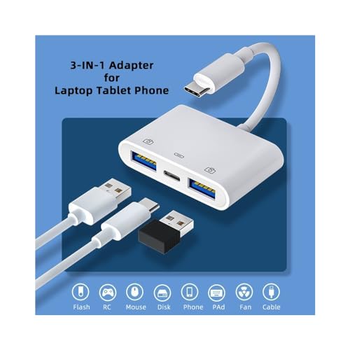 CY Type C USB-C to Dual Type-A USB3.0 Female with PD Power Charge Adapter Compatible with Laptop Tablet Phone - style: USB*2+PD