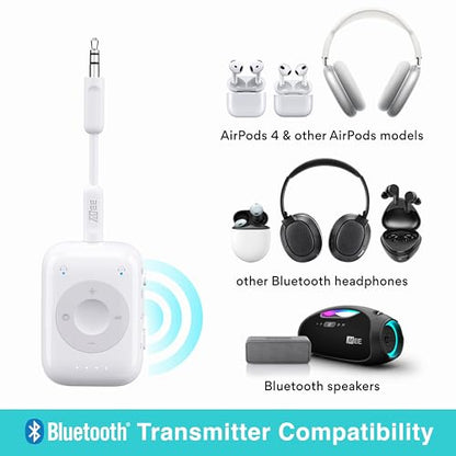 MEE audio Connect Air Pro Bluetooth Wireless Audio Transmitter & Receiver for AirPods or Bluetooth Headphones, 2-in-1 Adapter with Detachable Cable 3.5mm Aux Audio Jack for Airplanes, Auto, Gym, White - color: White, style: Connect Air Pro