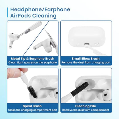 Ewent 21-in-1 Multifunctional Cleaner Kit for Electronic Devices, Cleaning Accessories for Headphones/Earbuds,Keyboards,PC Monitors,Smartphones,Tablets,Cameras and Screens, Cleaning Kit Tools (White)