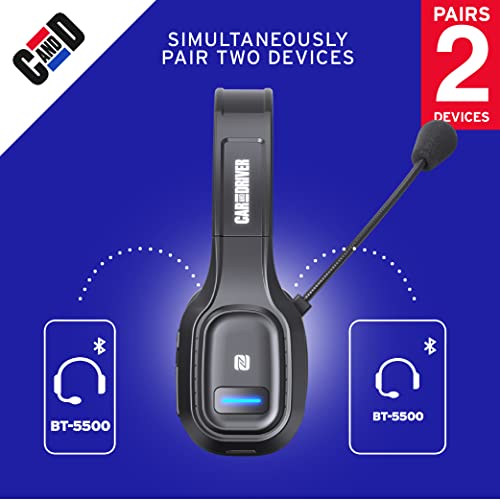 BT5500 Trucker Bluetooth 5.0 Headset Noise Cancelling Microphone | Wireless Headset, Rotatable Mic, Adjustable Headband Multi Device Pairing, Voice Assistant Support, 30-HR Talk, 57-HR Music - color: Black