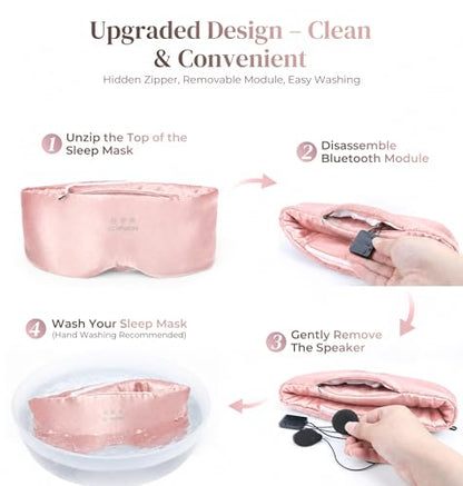 LC-dolida 3D Silk Bluetooth Sleep Mask, Mulberry Silk Sleep Mask with Bluetooth Headphones, Bluetooth Eye Sleep Mask for Side Sleepers, Total Blackout Bluetooth Eye Mask for Women Men, Pink - color: Pink
