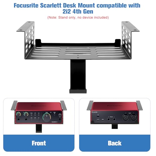 Metal Under Desk Mount for Focusrite Scarlett 2i2 4th Gen with Adjustable Headphone Hanger Stand, Metal Under Desk Mount for Audio Interfaces and Studio Gear (Only for Focusrite Scarlett 2i2 4th Gen)