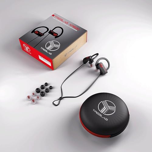 TREBLAB XR500 Bluetooth Running Headphones, IPX7 Waterproof, Noise Cancelling, Secure-Fit, Wireless Sport Earbuds with Mic