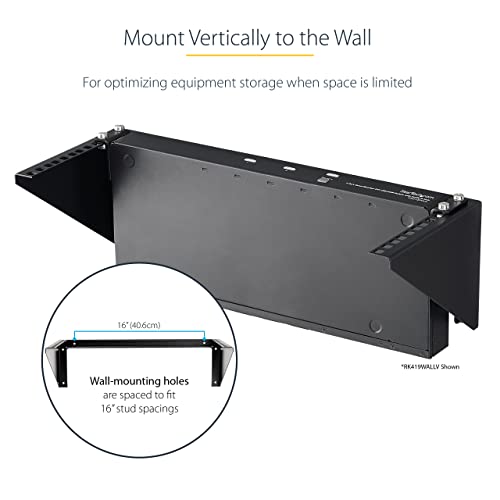 StarTech 5U Vertical Wall-Mount Rack Bracket, 19in, 200lb (RK519WALLV) | Low-profile open-frame L-shaped patch panel bracket, EIA-310, 90kg, Includes cage nuts and screws - size: 5U