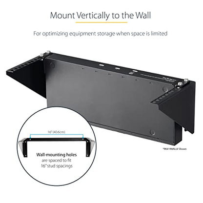 StarTech 5U Vertical Wall-Mount Rack Bracket, 19in, 200lb (RK519WALLV) | Low-profile open-frame L-shaped patch panel bracket, EIA-310, 90kg, Includes cage nuts and screws - size: 5U