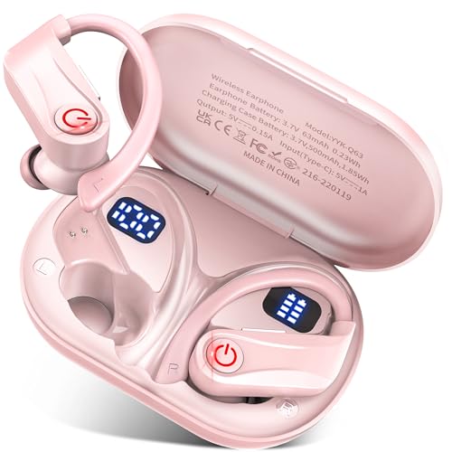 Wireless Earbuds, Bluetooth 6.1 Headphones with 120H Playtime LED Display Case, Noise Canceling Earbud with Easy Button Controls Earpiece Waterproof for Running Workout Gym Cherry Blossom Pink