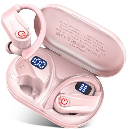 Wireless Earbuds, Bluetooth 6.1 Headphones with 120H Playtime LED Display Case, Noise Canceling Earbud with Easy Button Controls Earpiece Waterproof for Running Workout Gym Cherry Blossom Pink
