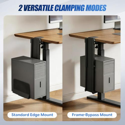 Adjustable Under Desk PC Mount, Heavy Duty No Drilling Clamp Mount on Desk Fits Most PC Tower 14.5”-22.4” (H) , Thickened & Ultra Strong CPU Holder for Standing Desk & Home Office, Black - color: Black