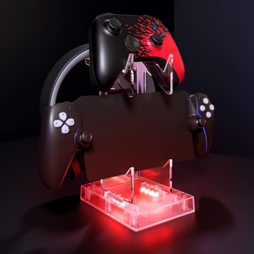 Hzxkqmil Controller Holder Headset Stand for PS5/PS4/Xbox One/Switch Pro | 2 Tier Acrylic Gaming Console Gamepad Stand Accessories Universal for PS Portal/Steam Deck/Switch 2/MSI Claw/Rog Ally