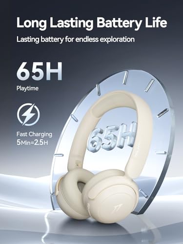 1MORE HQ20 Wireless On-Ear Headphones with Microphone, 85dB Safe Volume, 65H Playtime, Lightweight Foldable Bluetooth Headphones for School/Travel, Android and iOS Compatible, White - color: White