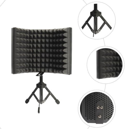 MAGICLULU Microphone Windshield Isolation Shield with Absorbent Foam, Small Three-panel Soundproof Mic Cover with Desktop Stand for Studio Recording and Vocal Noise Reduction