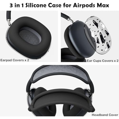 for AirPods Max Headphones Halloween Ear Covers for AirPods Max 2 | Cute Ghost Bat Clear Ear Cups Cover | Black Silicone Ear Pad Case Headband Cover for Apple AirPods Max 2/1 (2026/2024/2020) - color: Ghost E/Black