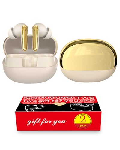 Wireless Earbuds 2 Pack, ANC in-Ear Bluetooth Headphones, Big Bass Durable, Lightweight Design for Noisy Factories, Gym, and Travel, 60 Hour Long Playtime (Gold) - color: Gold