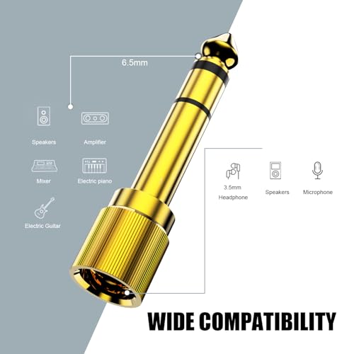 BERLAT Gold Plated 1/4 to 3.5mm Adapter, 6.35mm (1/4 inch) Male to 3.5mm (1/8 inch) Female Stereo Audio Adapter for Aux Cable, Guitar Amplifier, Headphone - 3pack Screw-On - color: 3pack Screw-On