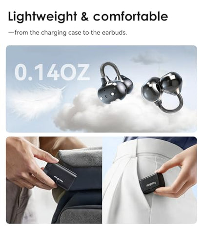 King Lucky Open-Ear Clip-On Earbuds for Running, Bluetooth 6.0 Wireless Headphones with Memory Spring, Secure Fit for Small Ears & Glasses Wearers, 45H Playtime, ENC Mic, IPX5 Waterproof (Black) - color: Black