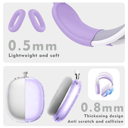 for AirPods Max case Cover,Anti-Scratch Ear Pad Case Cover/Ear Cups Cover/Headband Cover for AirPods Max. Clear Soft TPU and Silicone,Skin Scratch Proof. - color: 3PC-Glitter Light purple