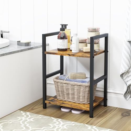 Small Bookshelf for Small Space, 2 Tier Industrial Bookcase,Narrow Book Case Storage Organizer Book Shelf for Living Room, Bedroom and Office, Easy Assembly(2 Tier,Rustic Brown) - size: 2 Tier