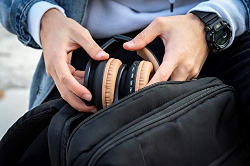 PowerLocus Wireless Bluetooth Over-Ear Stereo Foldable Headphones, Wired Headsets Rechargeable with Built-in Microphone for iPhone, Samsung, LG, iPad (Black/Brown) - color: Black/Brown