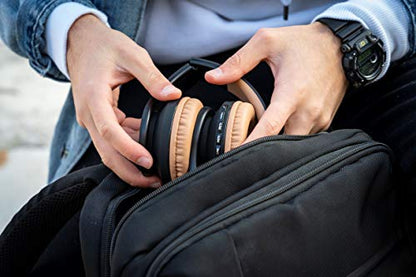 PowerLocus Wireless Bluetooth Over-Ear Stereo Foldable Headphones, Wired Headsets Rechargeable with Built-in Microphone for iPhone, Samsung, LG, iPad (Black/Brown) - color: Black/Brown